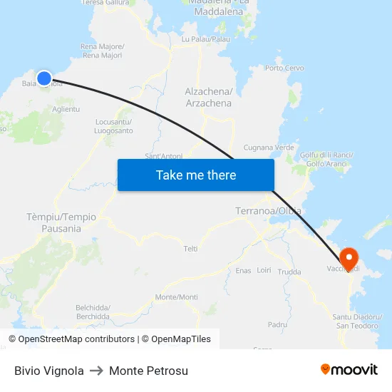 Vignola Junction to Monte Petrosu map