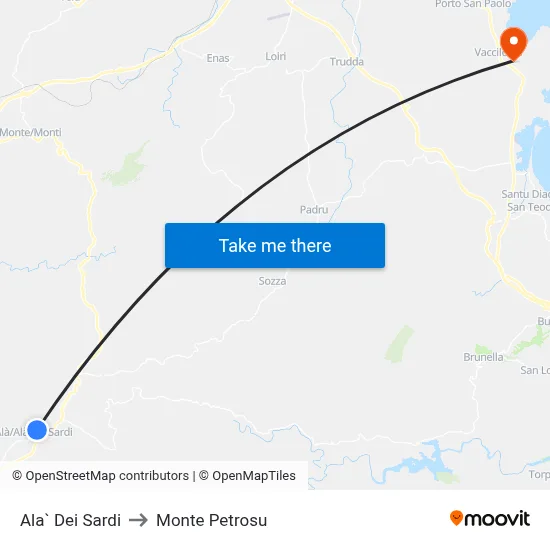 Ala dei Sardi to Monte Petrosu map