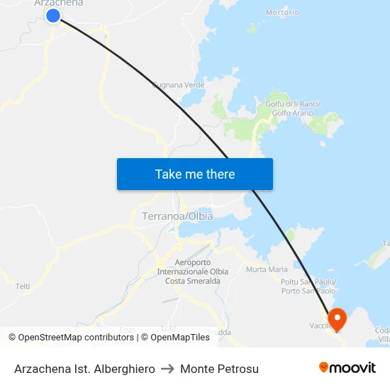 Arzachena Hotel Institute to Monte Petrosu map