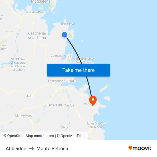 Abbiadori to Monte Petrosu map