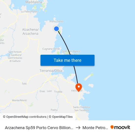 Arzachena SP59 Porto Cervo Billionaire to Monte Petrosu map