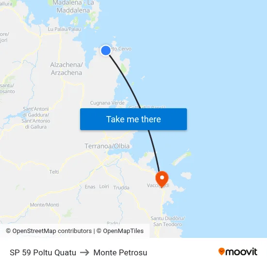 SP 59 Poltu Quatu to Monte Petrosu map