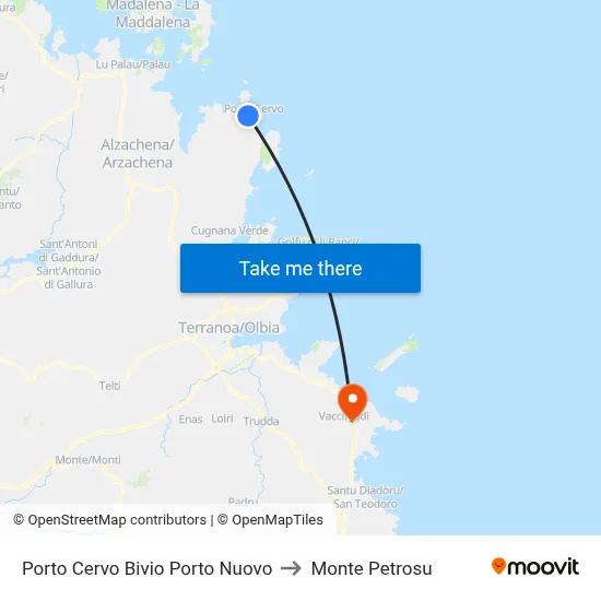 Porto Cervo New Port Junction to Monte Petrosu map