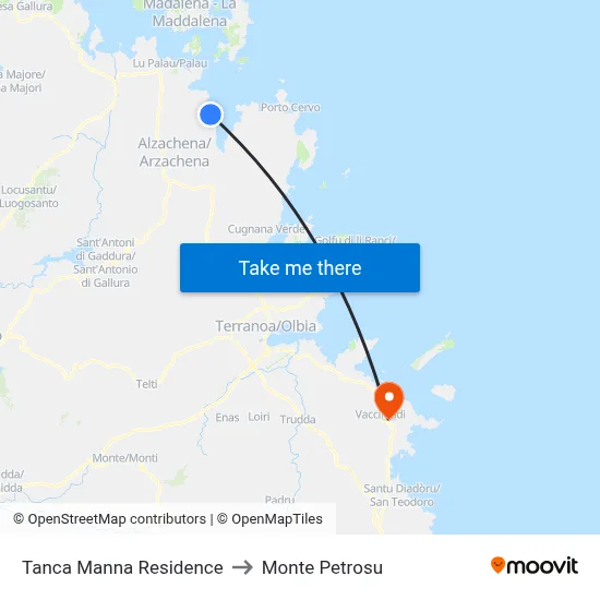 Tanca Manna Residence to Monte Petrosu map