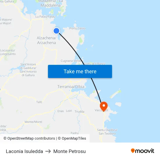 Laconia Isuledda to Monte Petrosu map