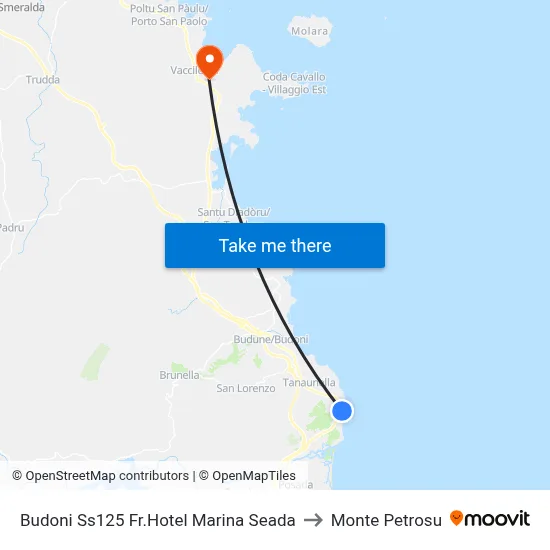 Budoni SS125 Near Hotel Marina Seada to Monte Petrosu map