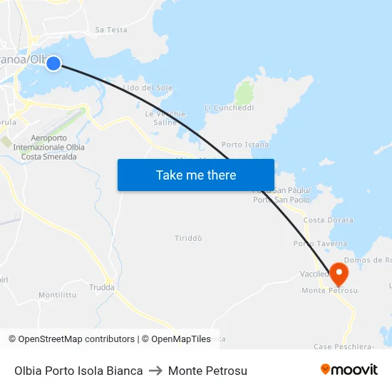 Olbia White Island Port to Monte Petrosu map