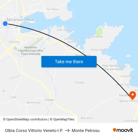 Olbia Vittorio Veneto Course-I.P. to Monte Petrosu map
