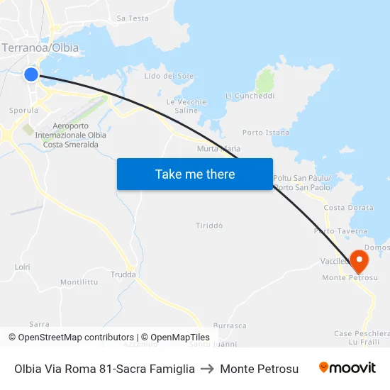 Olbia Roma Street 81-Holy Family to Monte Petrosu map