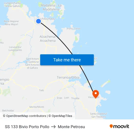 State Road 133 Porto Pollo Junction to Monte Petrosu map