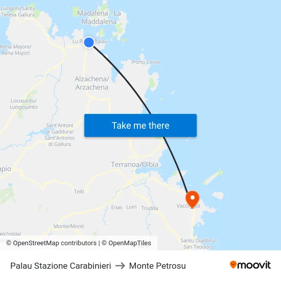 Palau Stazione Carabinieri to Monte Petrosu map