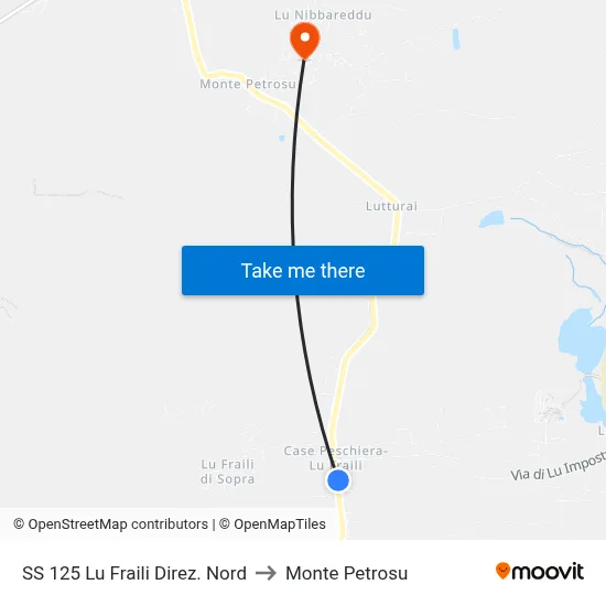 SS 125 Lu Fraili North Direction to Monte Petrosu map