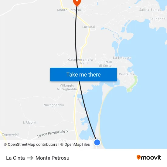 La Cinta to Monte Petrosu map