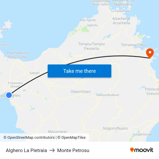 Alghero La Pietraia to Monte Petrosu map