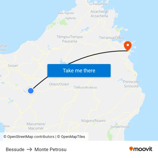 Bessude to Monte Petrosu map