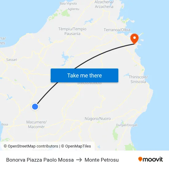 Bonorva Paolo Mossa Square to Monte Petrosu map