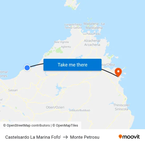 Castelsardo La Marina Fofo to Monte Petrosu map