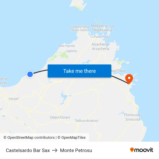 Castelsardo Bar Sax to Monte Petrosu map