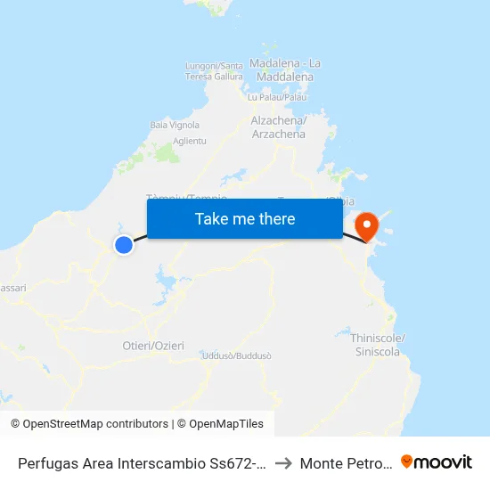 Perfugas Interchange Area Ss672-Sp2 to Monte Petrosu map