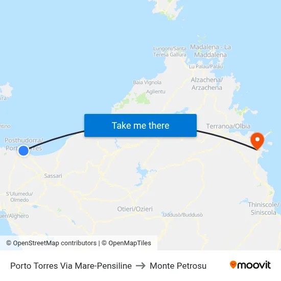 Porto Torres Sea Street-Shelters to Monte Petrosu map