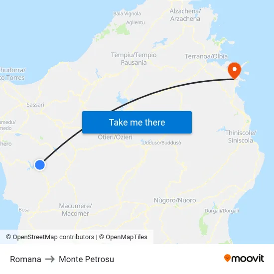 Romana to Monte Petrosu map