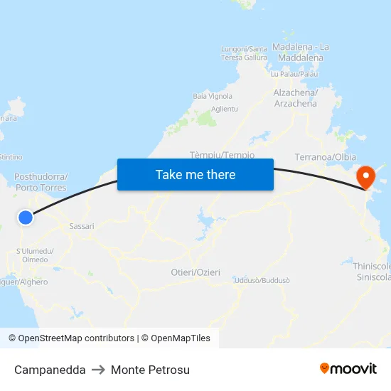 Campanedda to Monte Petrosu map