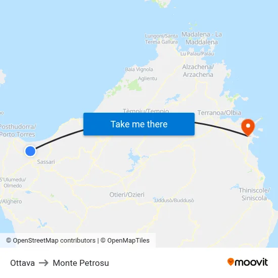 Ottava to Monte Petrosu map