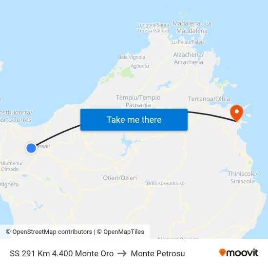 SS 291 Km 4.400 Monte Oro to Monte Petrosu map