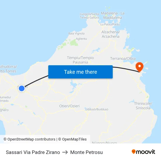 Sassari Via Padre Zirano to Monte Petrosu map