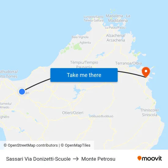 Sassari Donizetti Street-Schools to Monte Petrosu map