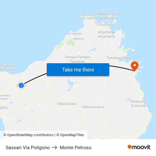 Sassari Polygon Street to Monte Petrosu map