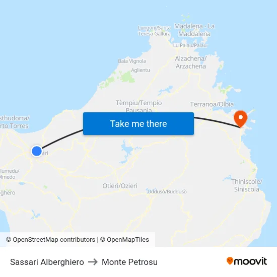 Sassari Hospitality School to Monte Petrosu map