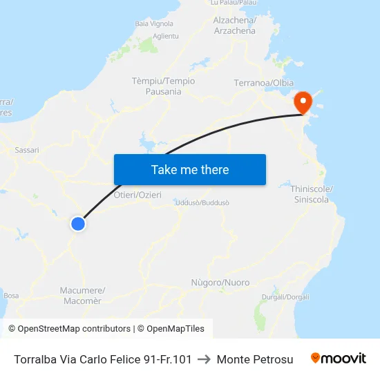 Torralba Carlo Felice Street 91-Opposite 101 to Monte Petrosu map