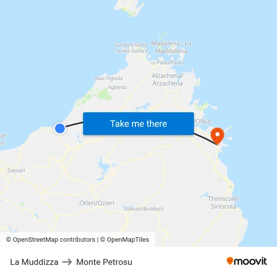 La Muddizza to Monte Petrosu map