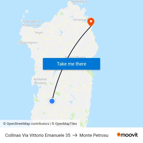 Collinas Vittorio Emanuele Street 35 to Monte Petrosu map
