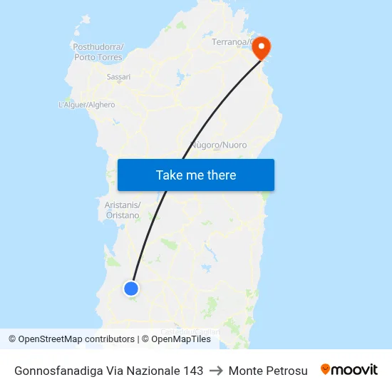 143 National Street, Gonnosfanadiga to Monte Petrosu map