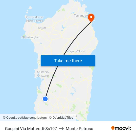 Guspini Via Matteotti-SS197 to Monte Petrosu map