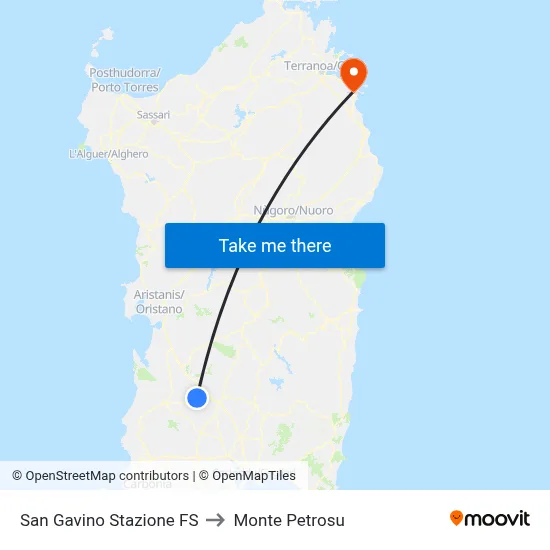 San Gavino Railway Station to Monte Petrosu map