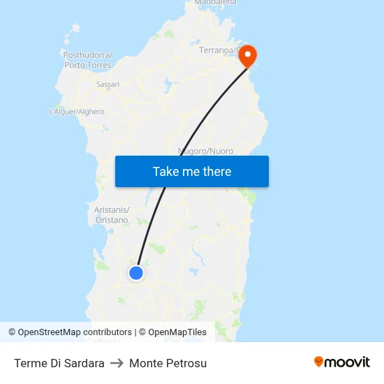 Sardara Thermal Baths to Monte Petrosu map