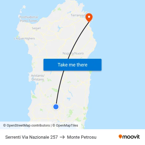 Serrenti National Road 257 to Monte Petrosu map