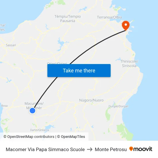 Macomer Pope Simmaco Street Schools to Monte Petrosu map