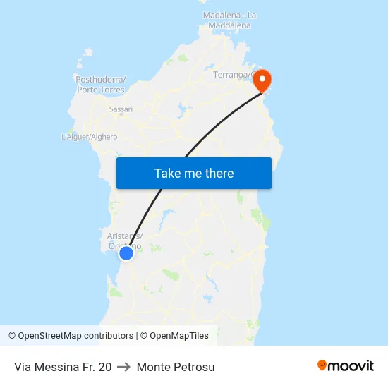 Messina Street Front 20 to Monte Petrosu map