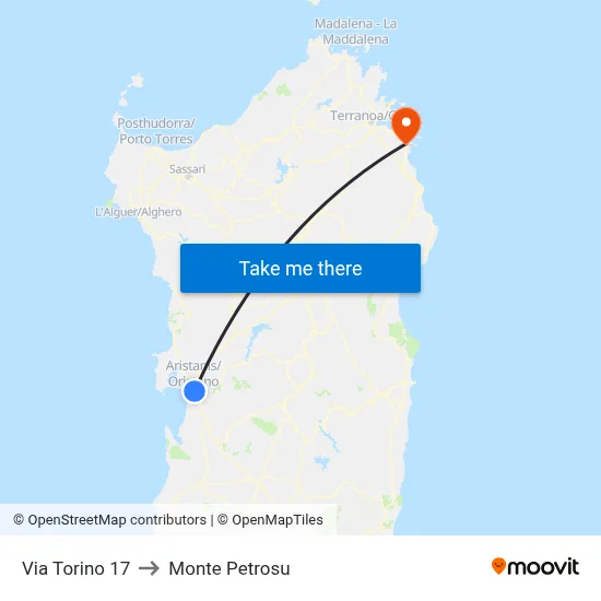 Turin Street 17 to Monte Petrosu map