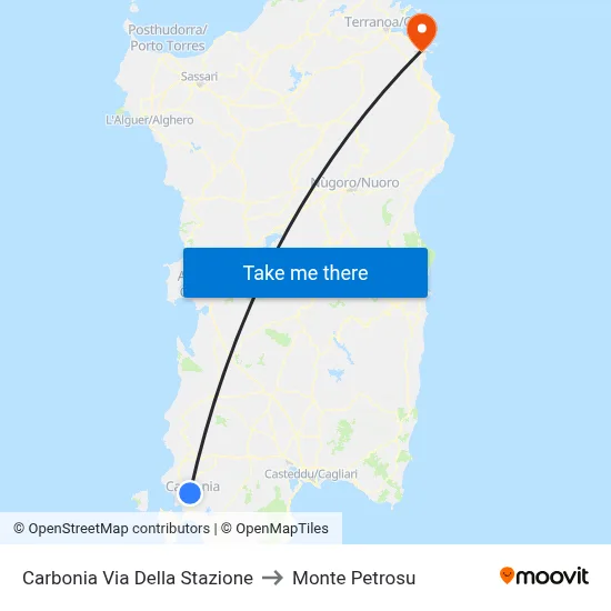 Carbonia Station Street to Monte Petrosu map