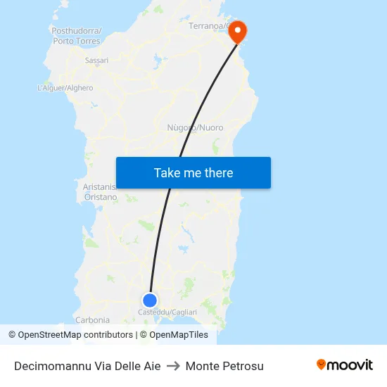 Decimomannu Aie Street to Monte Petrosu map