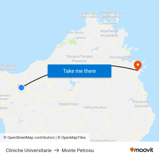 University Clinics to Monte Petrosu map