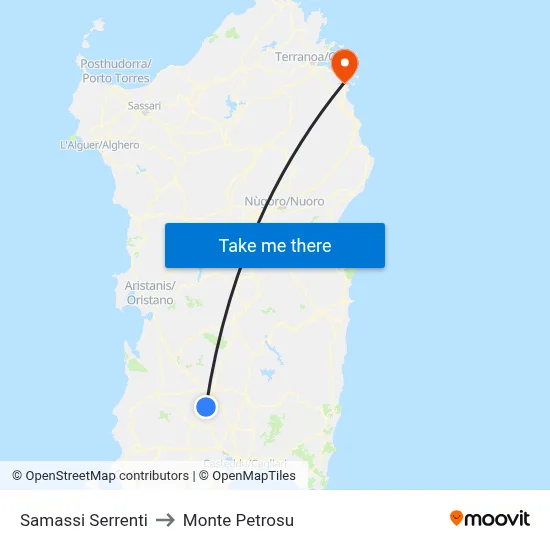 Samassi Serrenti to Monte Petrosu map