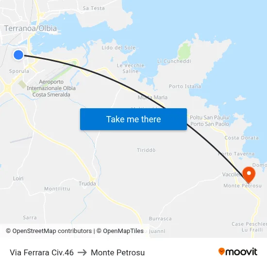 Via Ferrara Civ.46 to Monte Petrosu map