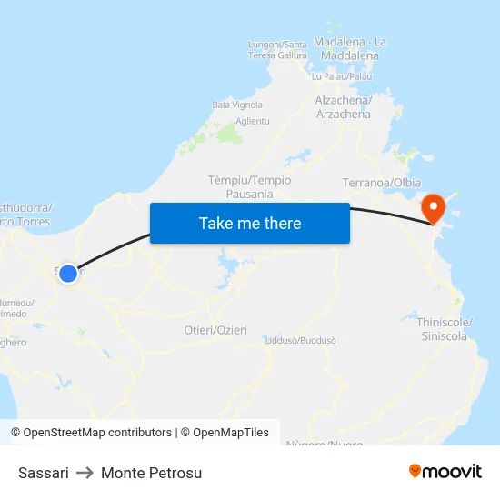 Sassari to Monte Petrosu map