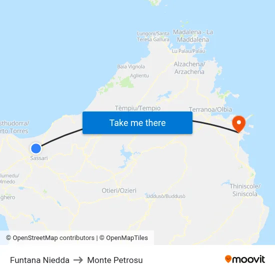 Funtana Niedda to Monte Petrosu map